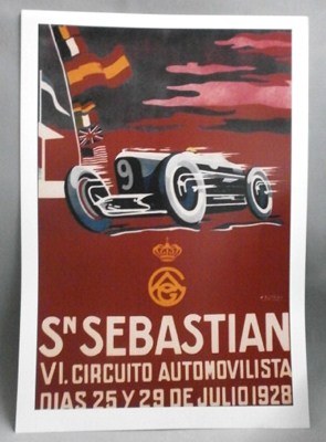 REPRODUCCION CARTEL VI CIRCUITO AUTOMOVILISTA S. SEBASTIAN, JULIO 1928.