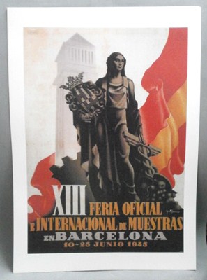 REPRODUCCION CARTEL XIII FERIA OFICIAL E INTERNACIONAL DE MUESTRAS BARCELONA 1945.
