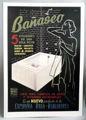 REPRODUCCION CARTEL BAÑASEO COMPAÑÍA ROCA - RADIADORES, IDEAL PARA CUARTOS DE BAÑO.