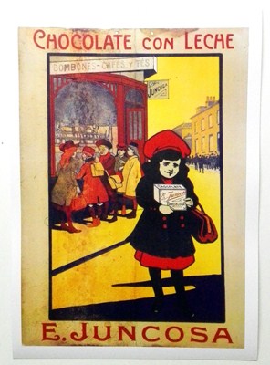 REPRODUCCION DE CARTEL CHOCOLATE CON LECHE E. JUNCOSA.  29 X 41 cm.