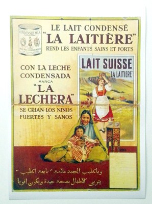 REPRODUCCION DE CARTEL LECHE CONDENSADA MARCA LA LECHERA, SE CRIAN LOS NIÑOS FUERTES Y SANOS. 30 X 40,5 cm.