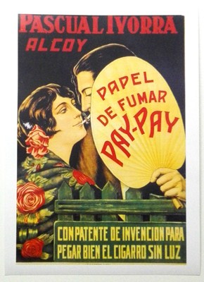 REPRODUCCION DE CARTEL PAPEL DE FUMAR PAY-PAY, PASCUAL IVORRA, ALCOY. 28 X 41,5 cm.