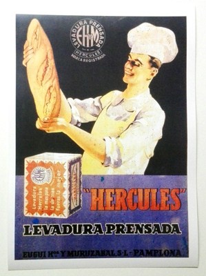 REPRODUCCION DE CARTEL HERCULES, LEVADURA PRENSADA, PAMPLONA. 24,5 X 41,5 cm.