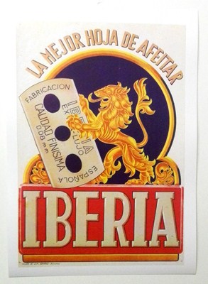 REPRODUCCION DE CARTEL IBERIA, LA MEJOR HOJA DE AFEITAR, FABRICACION ESPAÑOLA. 28 X 41,5 cm.