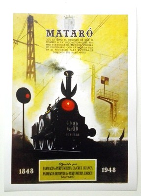 REPRODUCCION DE CARTEL MATARO, 28 DE OCTUBRE 1848 - 1948. FARMACIA Y PERFUMERIA, MATARO. 28 X 41,5 cm.