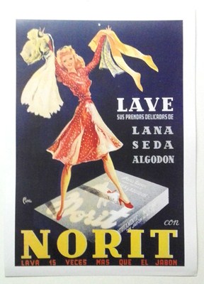 REPRODUCCION DE CARTEL  LAVE SUS PRENDAS DELICADAS LANA, SEDA, ALGODÓN CON NORIT. 28 X 41 cm.