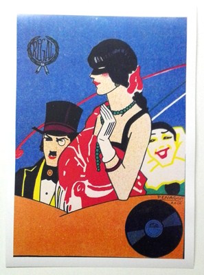 REPRODUCCION DE CARTEL: DISCOS REGAL TRES DISFRAZADOS. 29 X 41,5 cm.