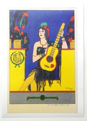 REPRODUCCION DE CARTEL DISCOS REGAL MUJER CON MANTILLA Y GUITARRA. 27,5 X 41,5 cm.