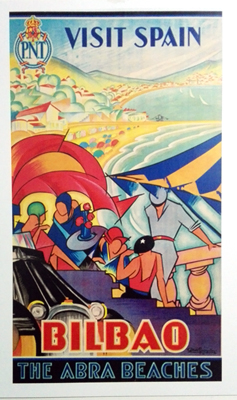 REPRODUCCION DE CARTEL VISIT SPAIN BILBAO THE ABRA BEACHES.