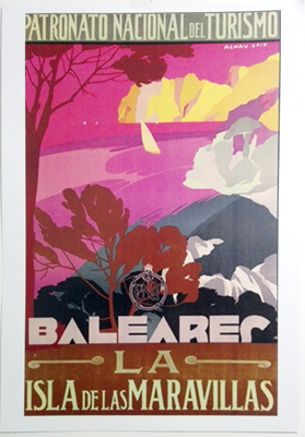 REPRODUCCION DE CARTEL BALEARES, LA ISLA DE LAS MARAVILLAS. PATRONATO NACIONAL DE TURISMO.