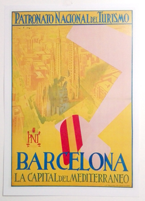 REPRODUCCION DE CARTEL BARCELONA, LA CAPITAL DEL MEDITERRANEO. P.N.T.