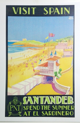 REPRODUCCION DE CARTEL VISIT SPAIN, SANTANDER SPEND THE SUMMER AT EL SARDINERO. P. N. DE T.