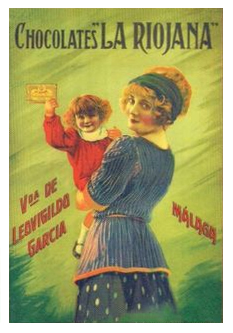 REPRODUCCION DE CARTEL CHOCOLATES LA RIOJANA, VDA. DE LEOVIGILDO GARCIA, MALAGA.