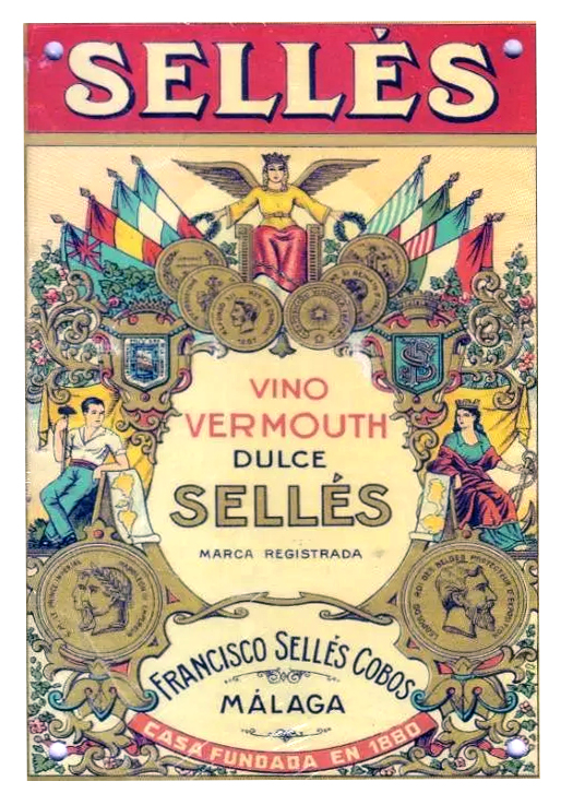 REPRODUCCION DE CARTEL VINO VERMOUTHT DULCE SELLES FRANCISCO SELLES COBOS, MALAGA.