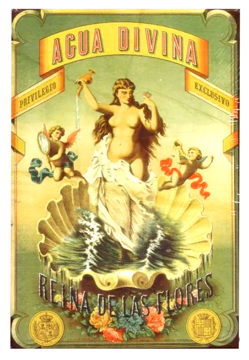 REPRODUCCION DE CARTEL AGUA DIVINA PRIVILEGIO EXCLUSIVO REINA DE LAS FLORES.