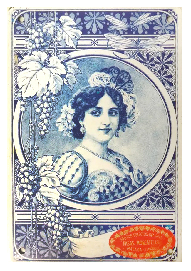 REPRODUCCION DE CARTEL  FRUTOS SELECTOS DEL PAIS, PASAS MOSCATELES, MALAGA.