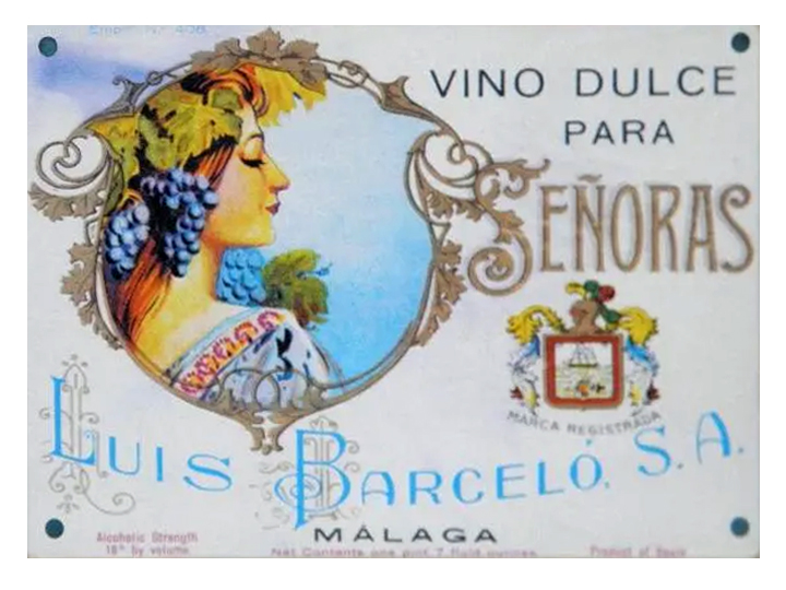 REPRODUCCION DE CARTEL VINO DULCE PARA SEÑORAS, LUIS BARCELO, MALAGA.