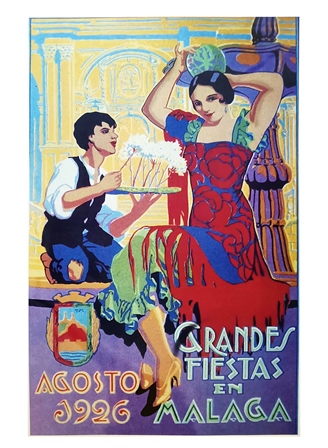 REPRODUCCION CARTEL GRANDES FIESTAS EN MALAGA, AGOSTO 1926.