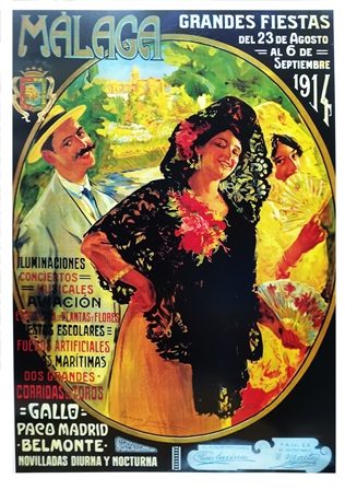 REPRODUCCION CARTEL MALAGA GRANDES FIESTAS 1914.