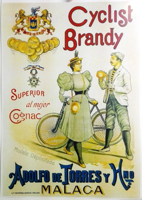 REPRODUCCION CARTEL CYCLIST BRANDY, ADOLFO DE TORRES Y HNO., MALAGA.