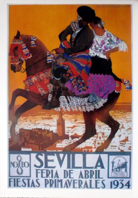 REPRODUCCION CARTEL SEVILLA FERIA DE ABRIL FIESTAS PRIMAVERALES 1934.