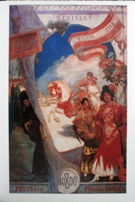REPRODUCCION CARTEL SEVILLA FERIA Y FESTEJOS PRIMAVERALES 1913.