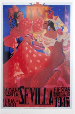 REPRODUCCION CARTEL S. SANTA Y FERIA DE ABRIL, FIESTAS PRIMAVERALES 1945.