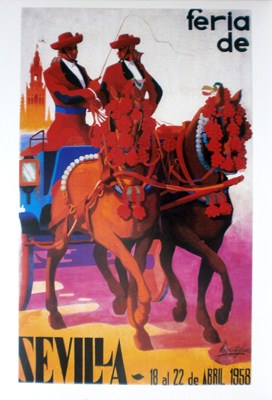 REPRODUCCION CARTEL FERIA DE SEVILLA, 18 AL 22 DE ABRIL 1958.