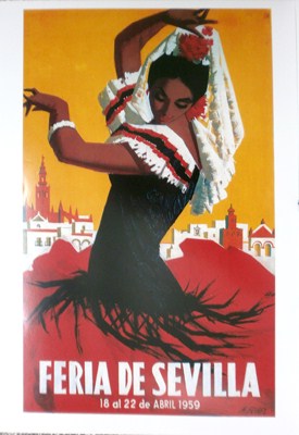 REPRODUCCION CARTEL FERIA DE SEVILLA 18 AL 22 DE ABRIL 1959.