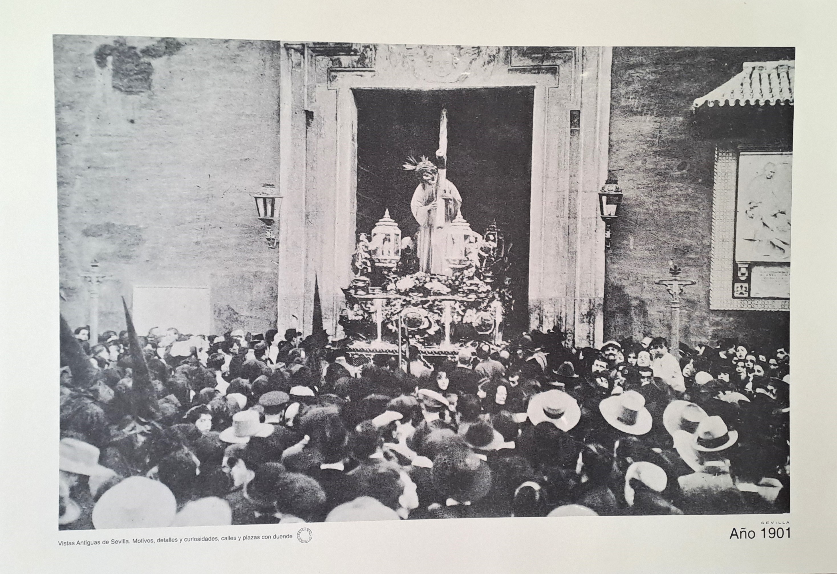 REPRODUCION LAMINA VISTAS ANTIGUAS DE SEVILLA MOTIVOS DETALLES Y CURIOSIDADES CALLES Y PLAZAS CON DUENDE AÑO 1901