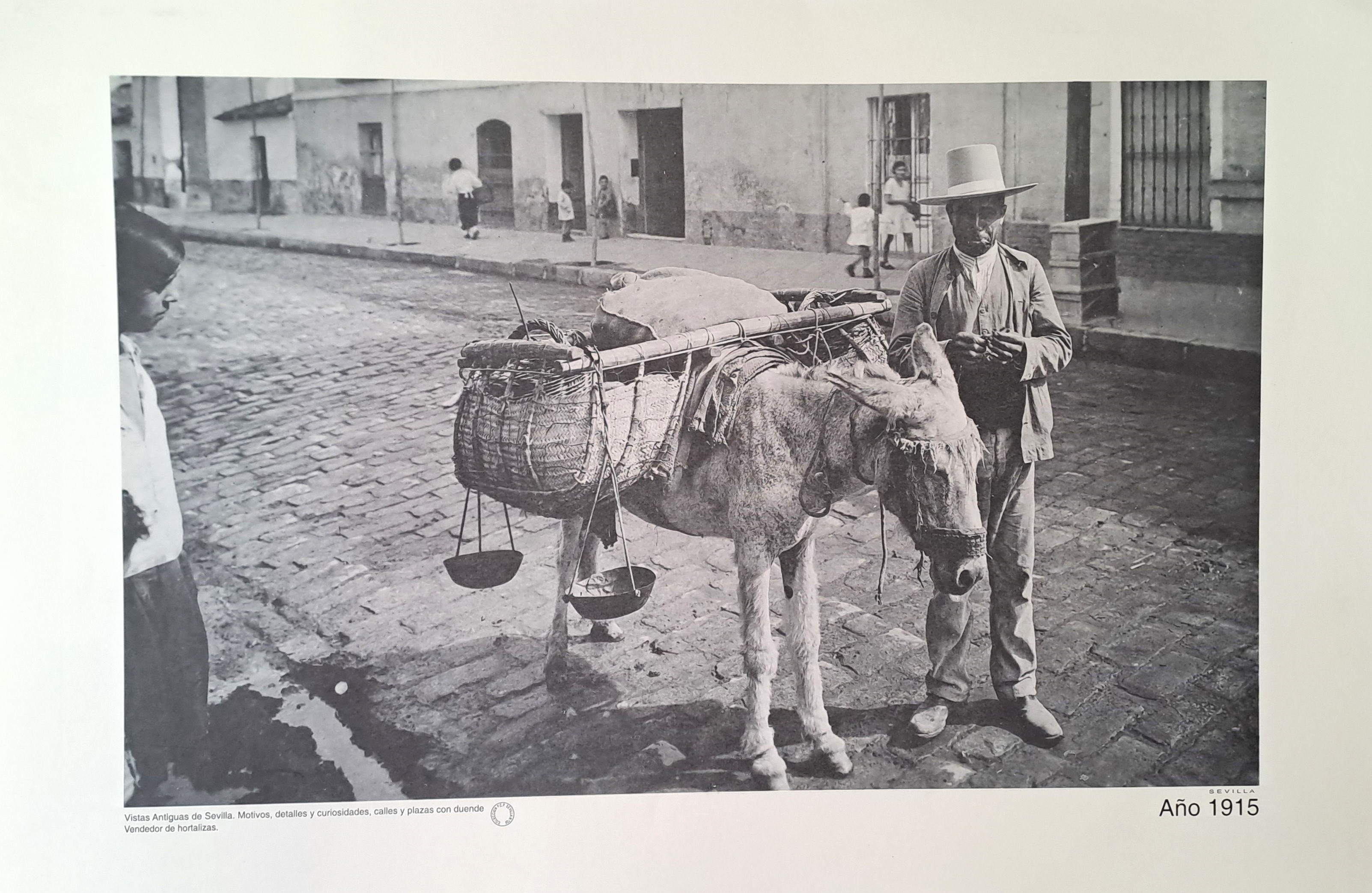 REPRODUCION LAMINA VISTAS ANTIGUAS DE SEVILLA VENDEDOR DE HORTALIZAS AÑO 1915
