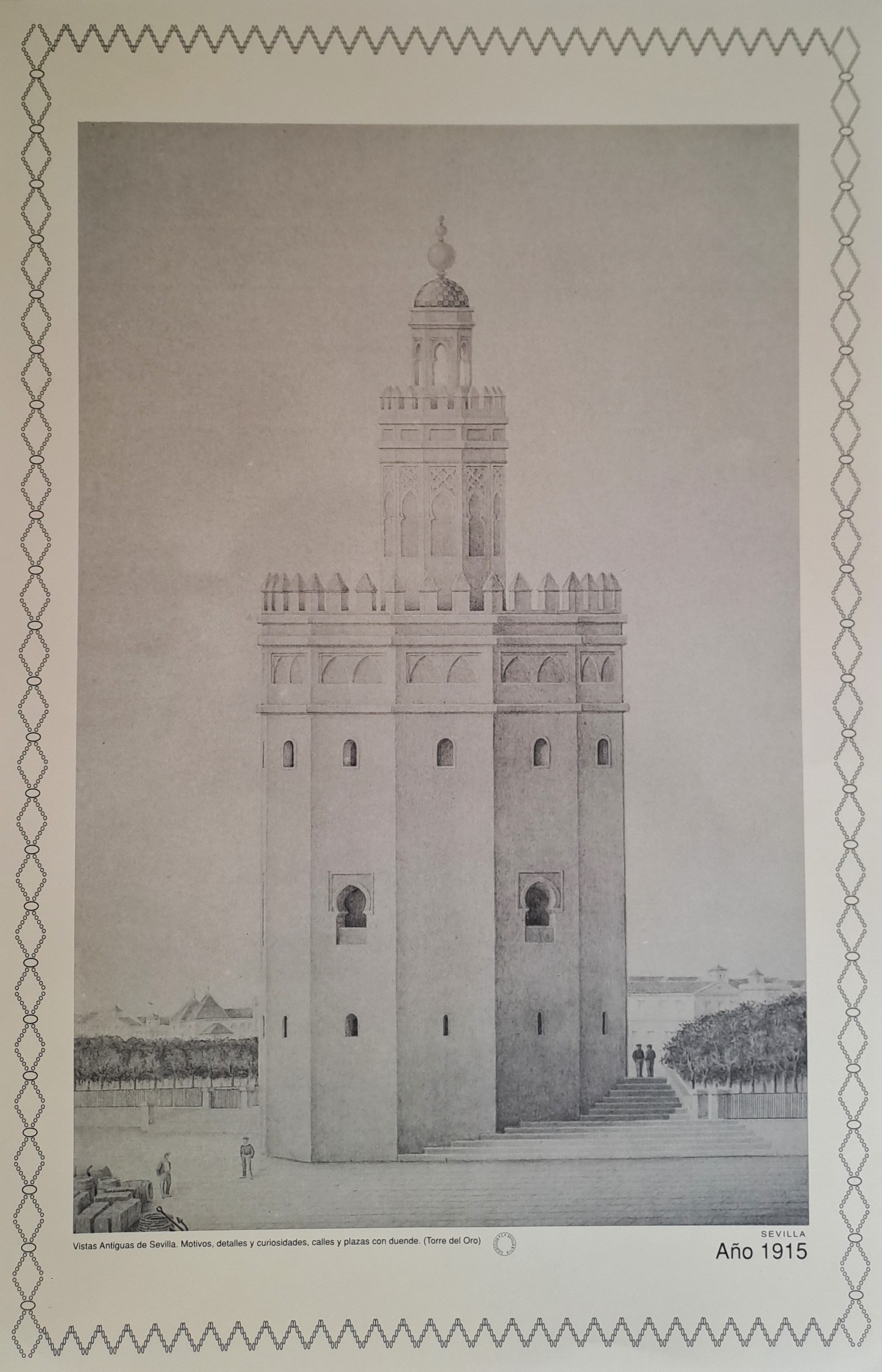 REPRODUCION LAMINA VISTAS ANTIGUAS DE SEVILLA TORRE DEL ORO AÑO 1915