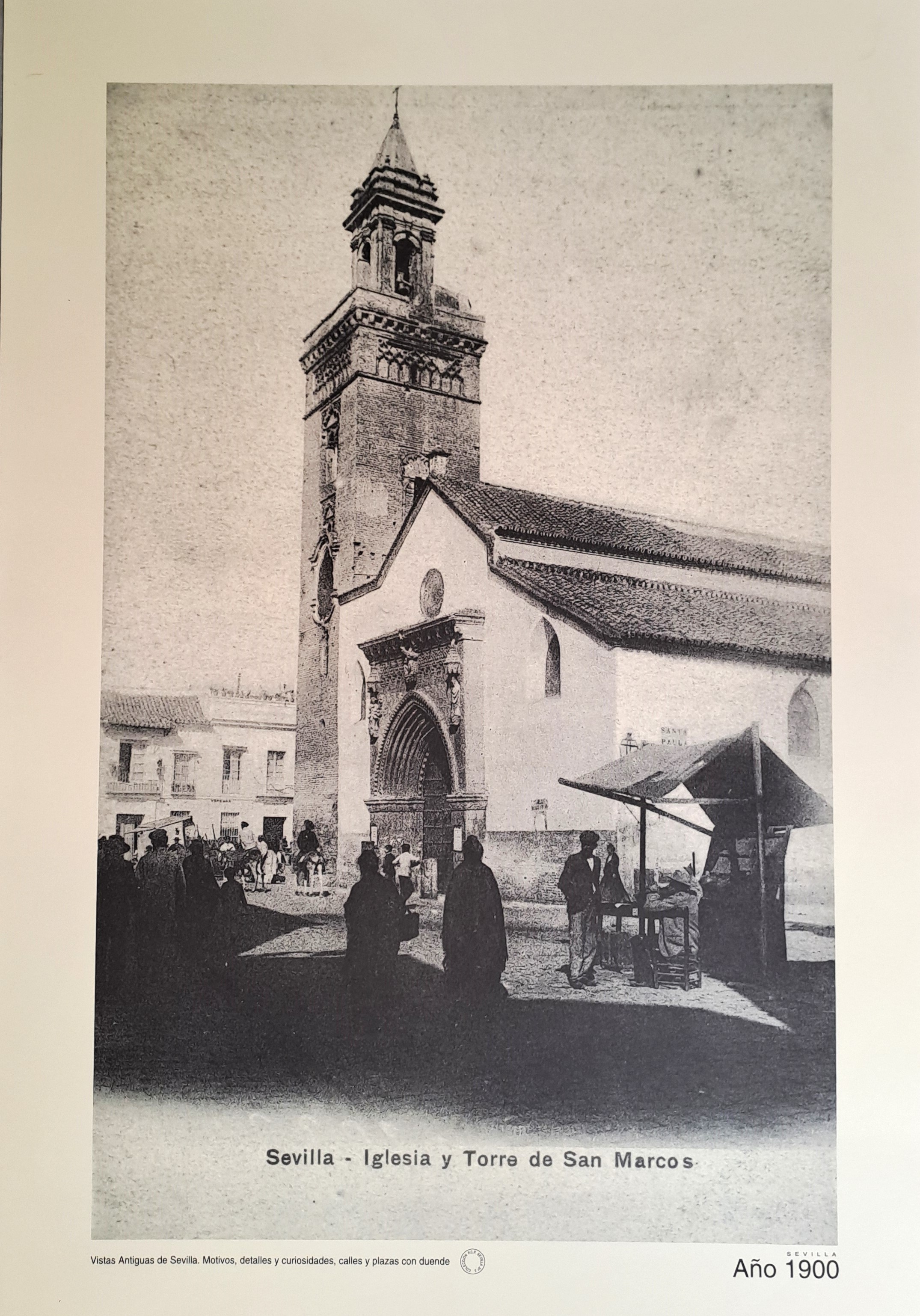 REPRODUCION LAMINA VISTAS ANTIGUAS DE SEVILLA IGLESIA Y TORRE DE SAN MARCOS AÑO 1900