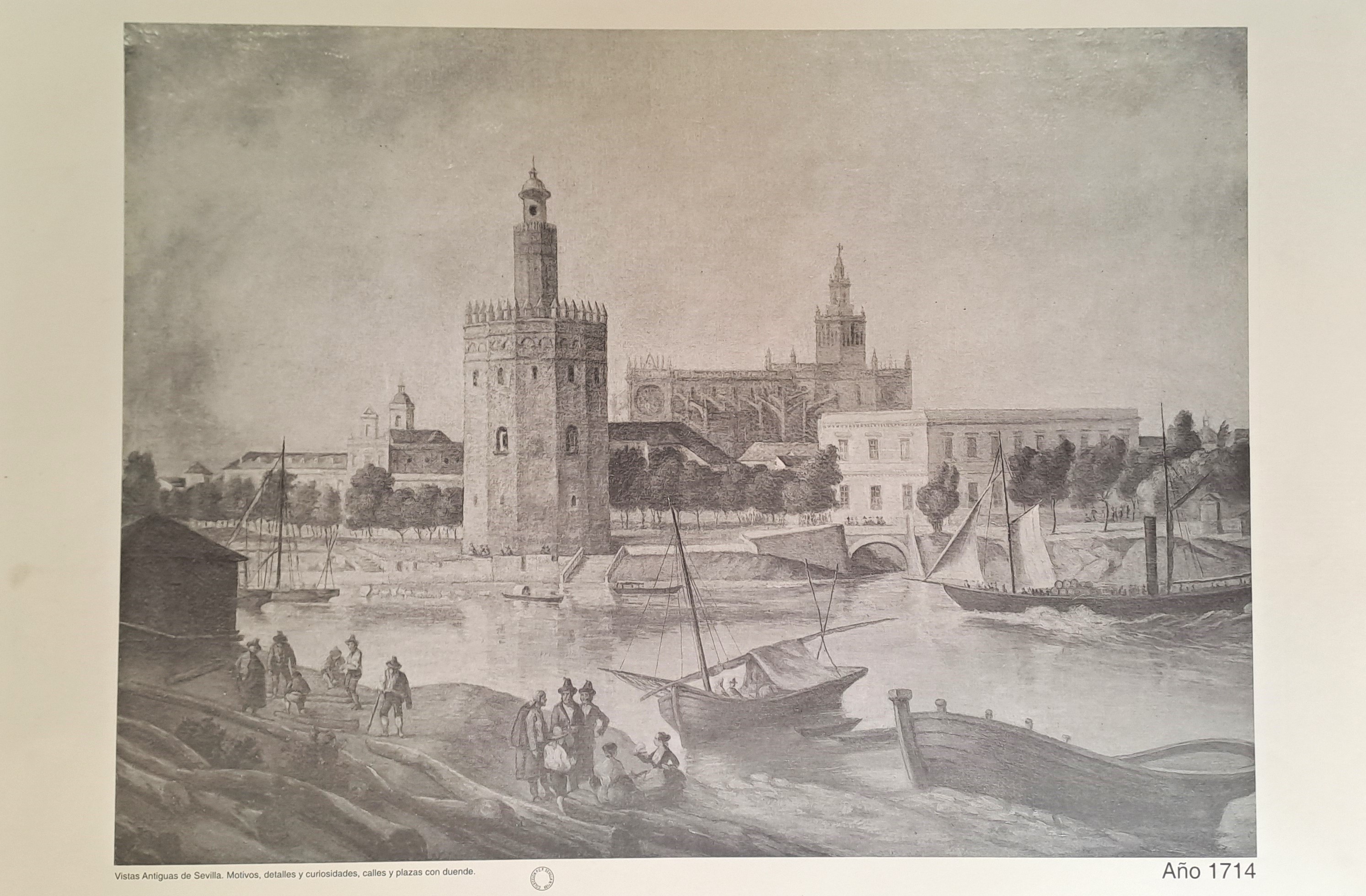 REPRODUCION LAMINA VISTAS ANTIGUAS DE SEVILLA VISTA GENERAL AÑO 1714