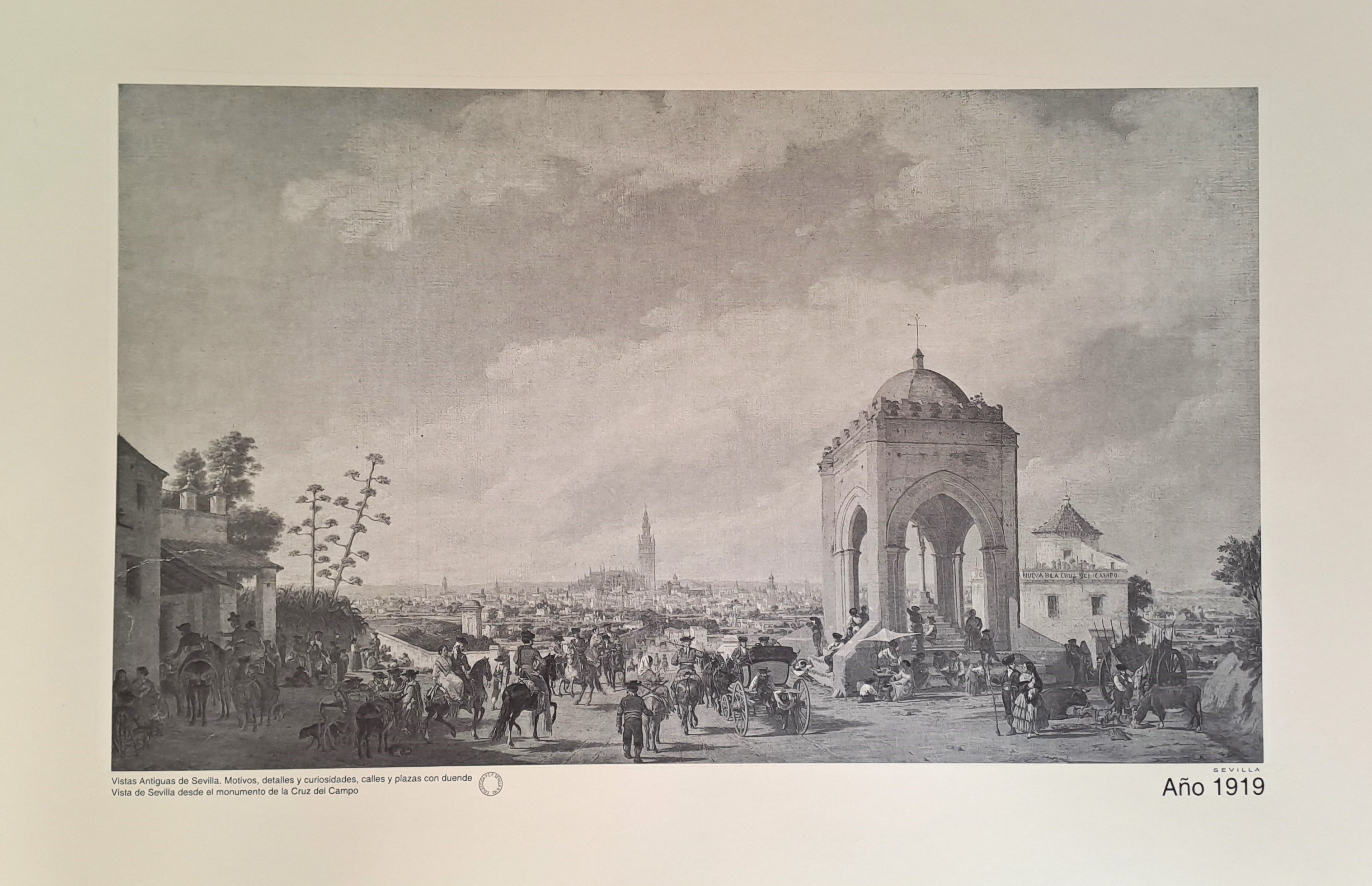 REPRODUCION LAMINA VISTAS ANTIGUAS DE SEVILLA  DESDE EL MONUMENTO DE LA CRUZ CAMPO AÑO 1919