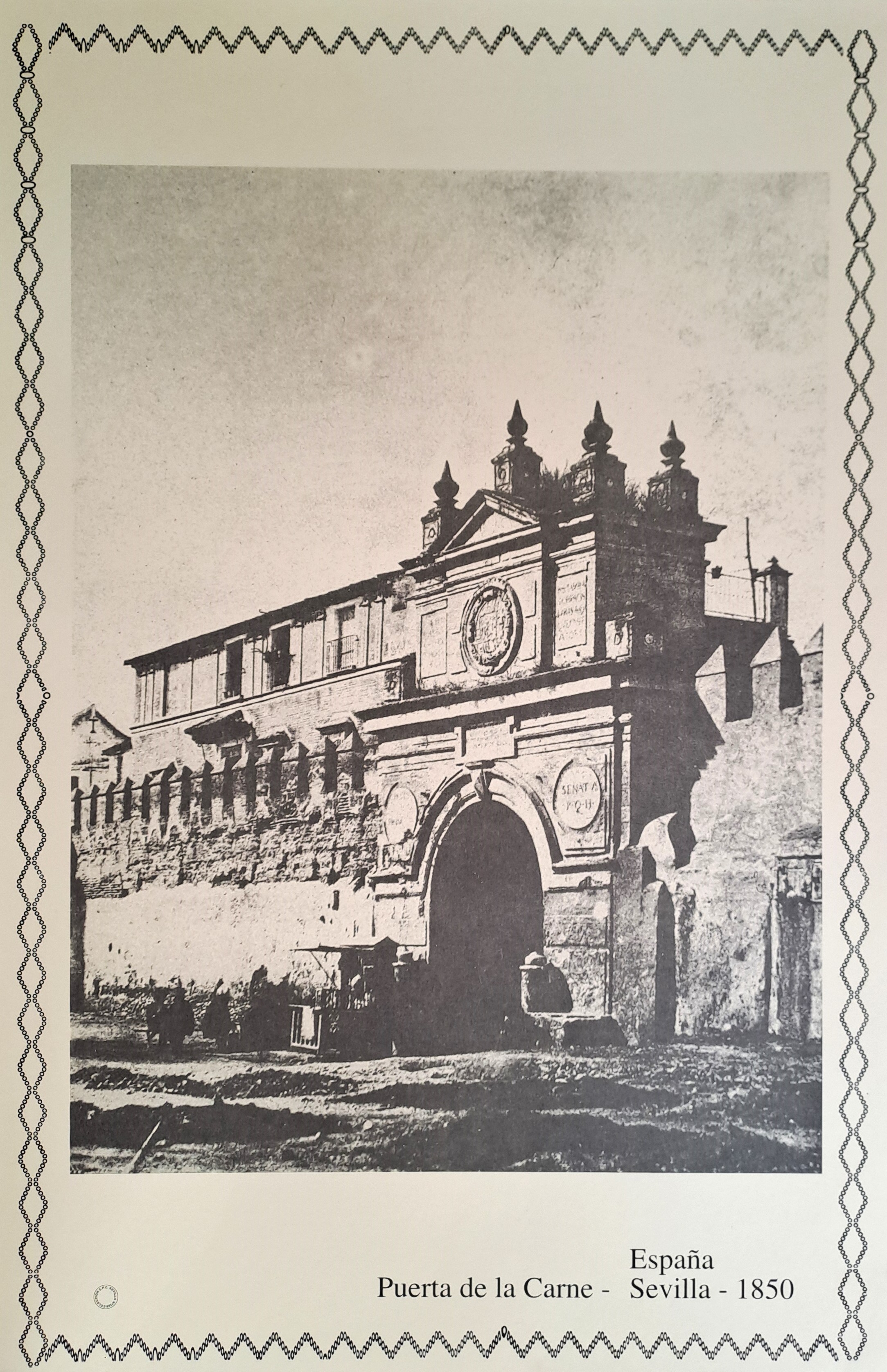 REPRODUCION LAMINA VISTAS ANTIGUAS DE SEVILLA PUERTA DEL LA CARNE AÑO 1850