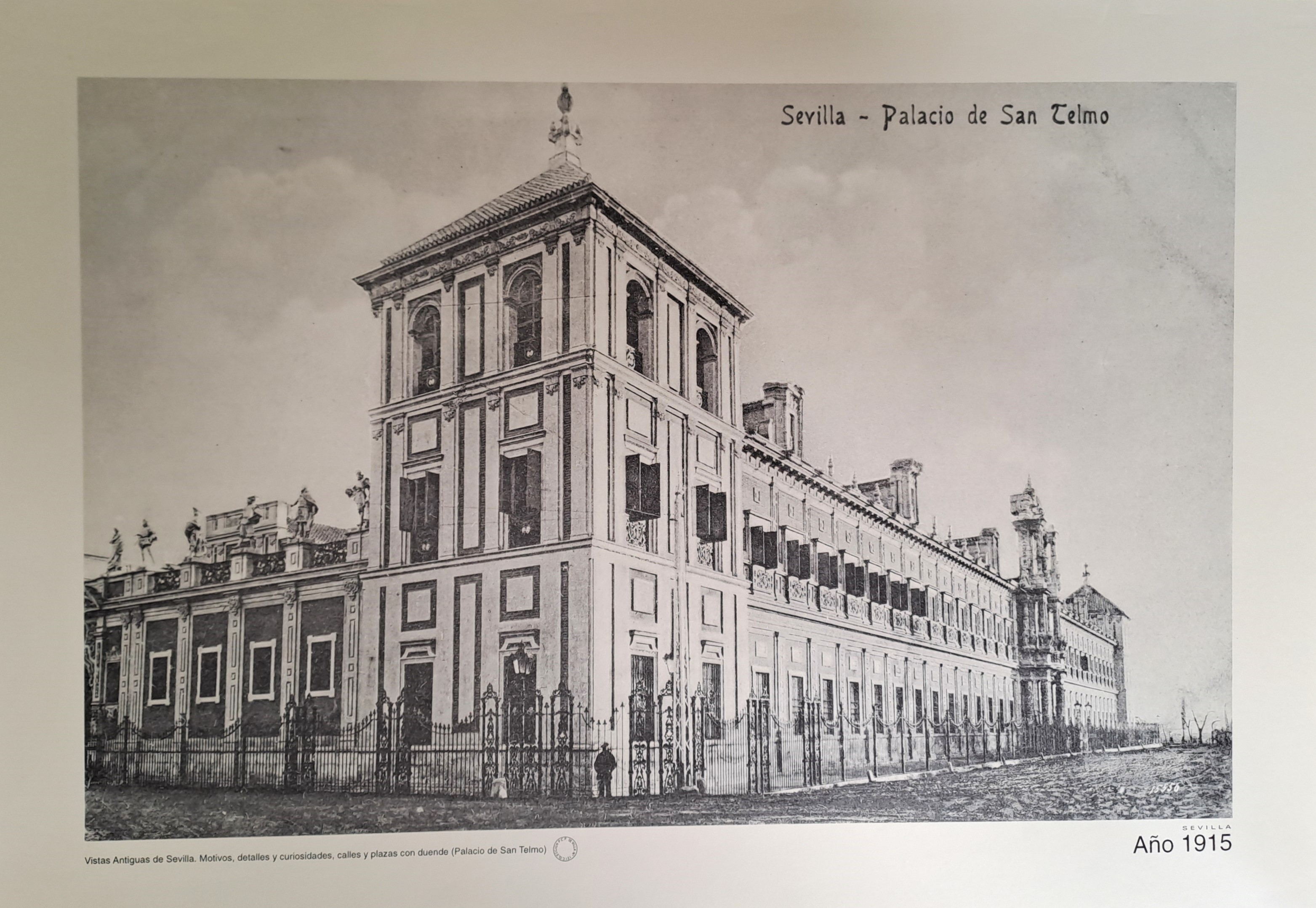 REPRODUCION LAMINA VISTAS ANTIGUAS DE SEVILLA PALACIO DE SAN TELMO AÑO 1915