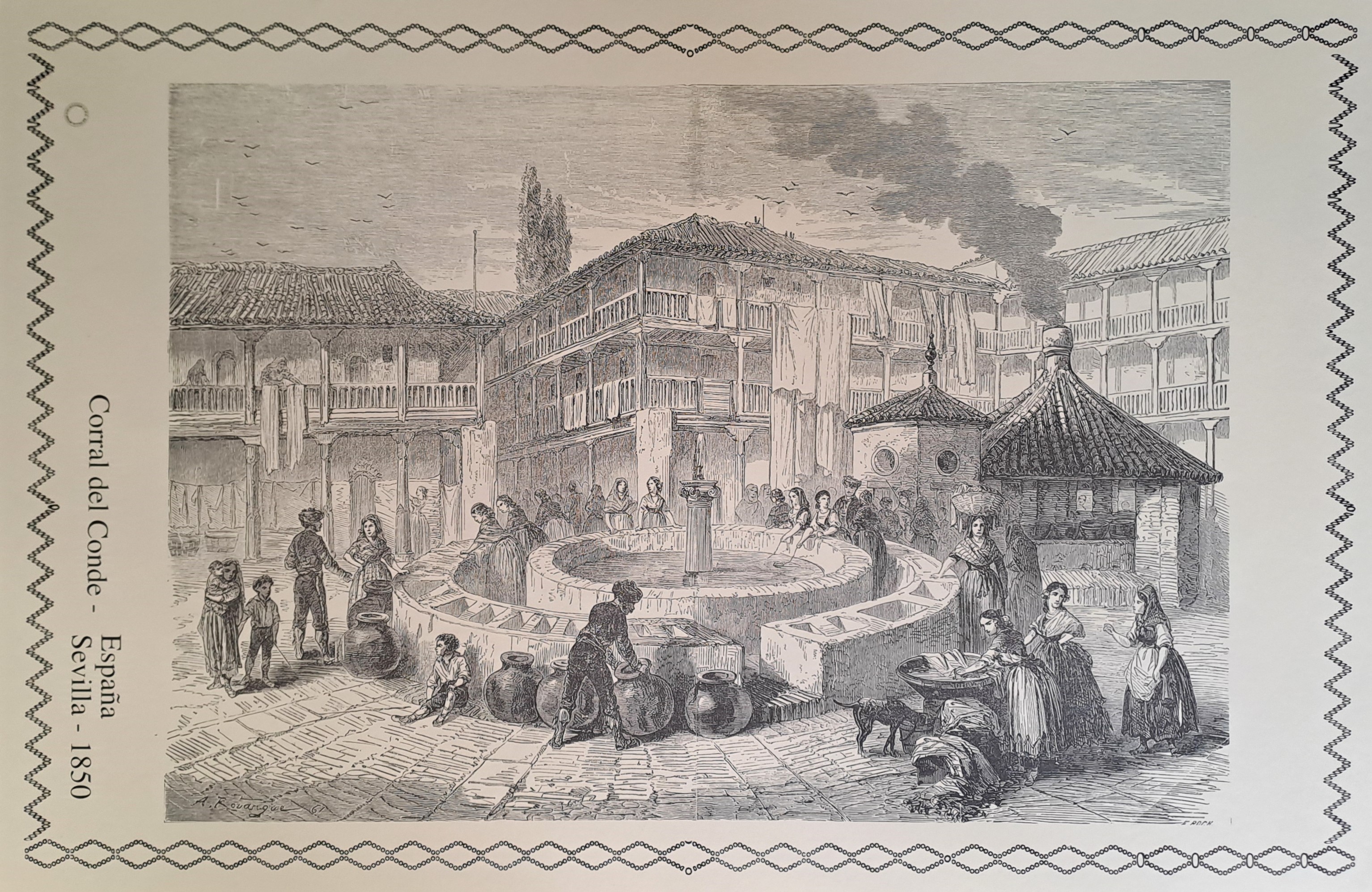 REPRODUCION LAMINA VISTAS ANTIGUAS DE SEVILLA CORRAL DEL CONDE  AÑO 1850