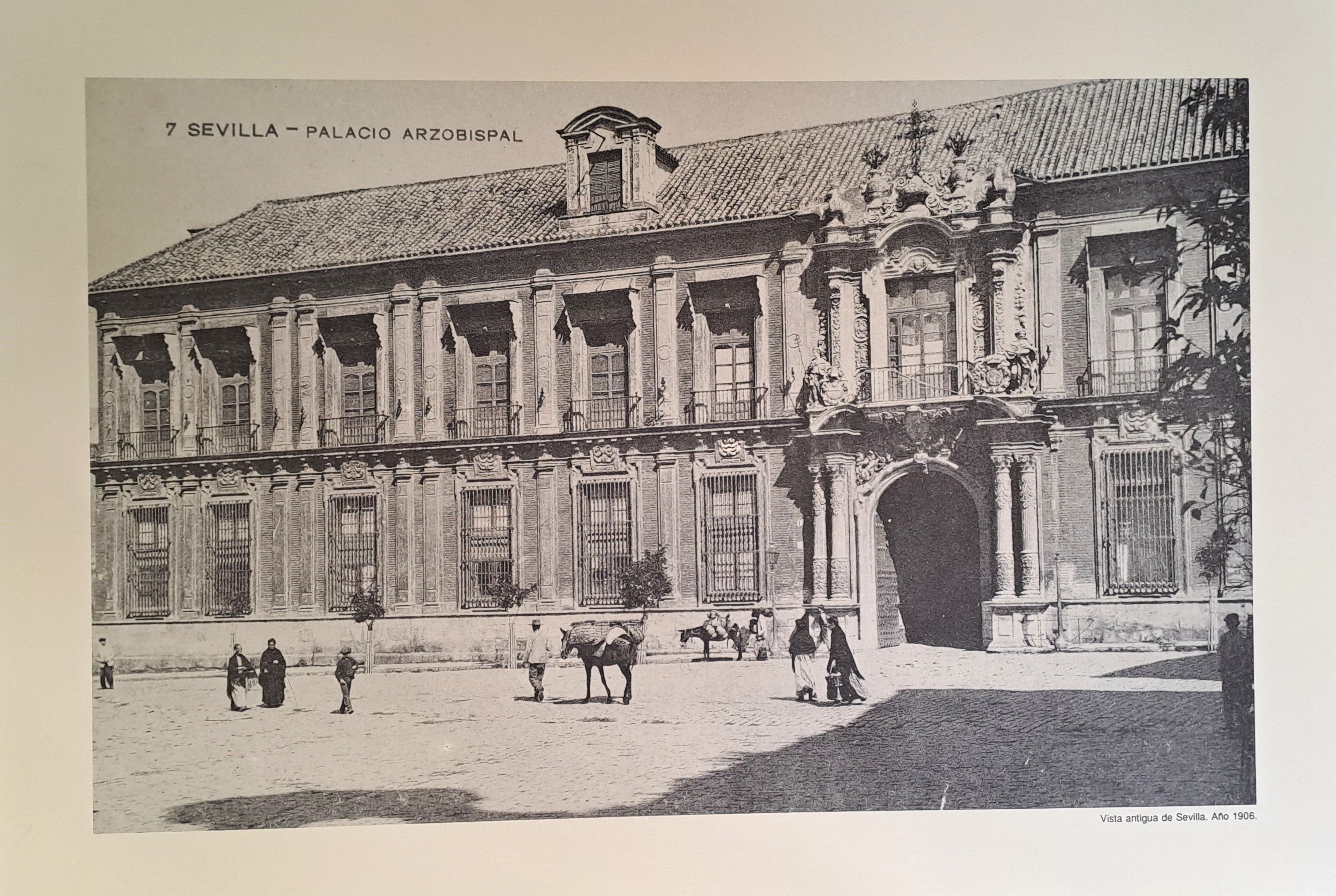 REPRODUCION LAMINA VISTAS ANTIGUAS DE SEVILLA PALACIO ARZOBISPAL AÑO 1906