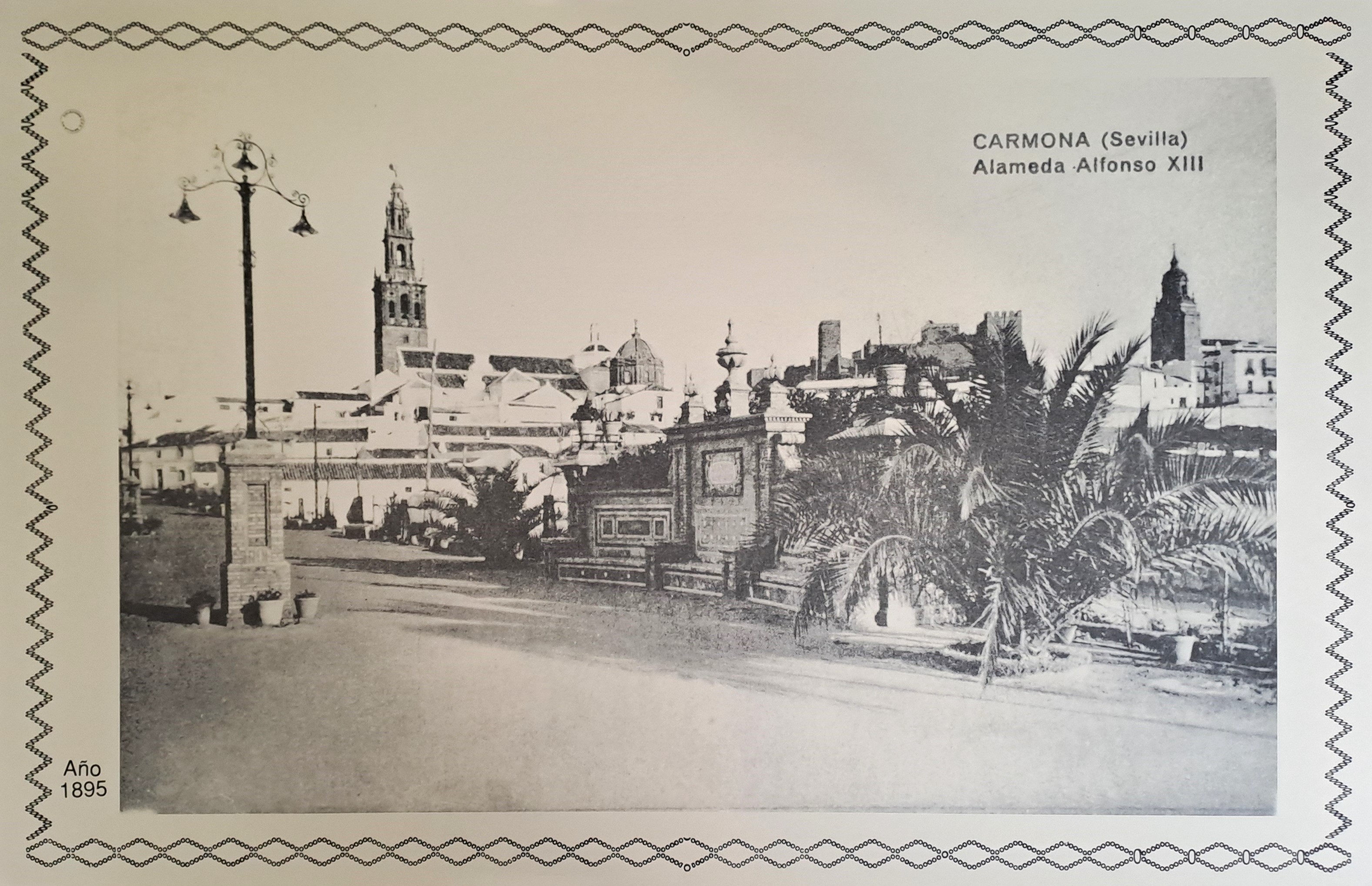 REPRODUCION LAMINA VISTAS ANTIGUAS DE SEVILLA CARMONA ALAMEDA ALFONSO XIII AÑO 1895