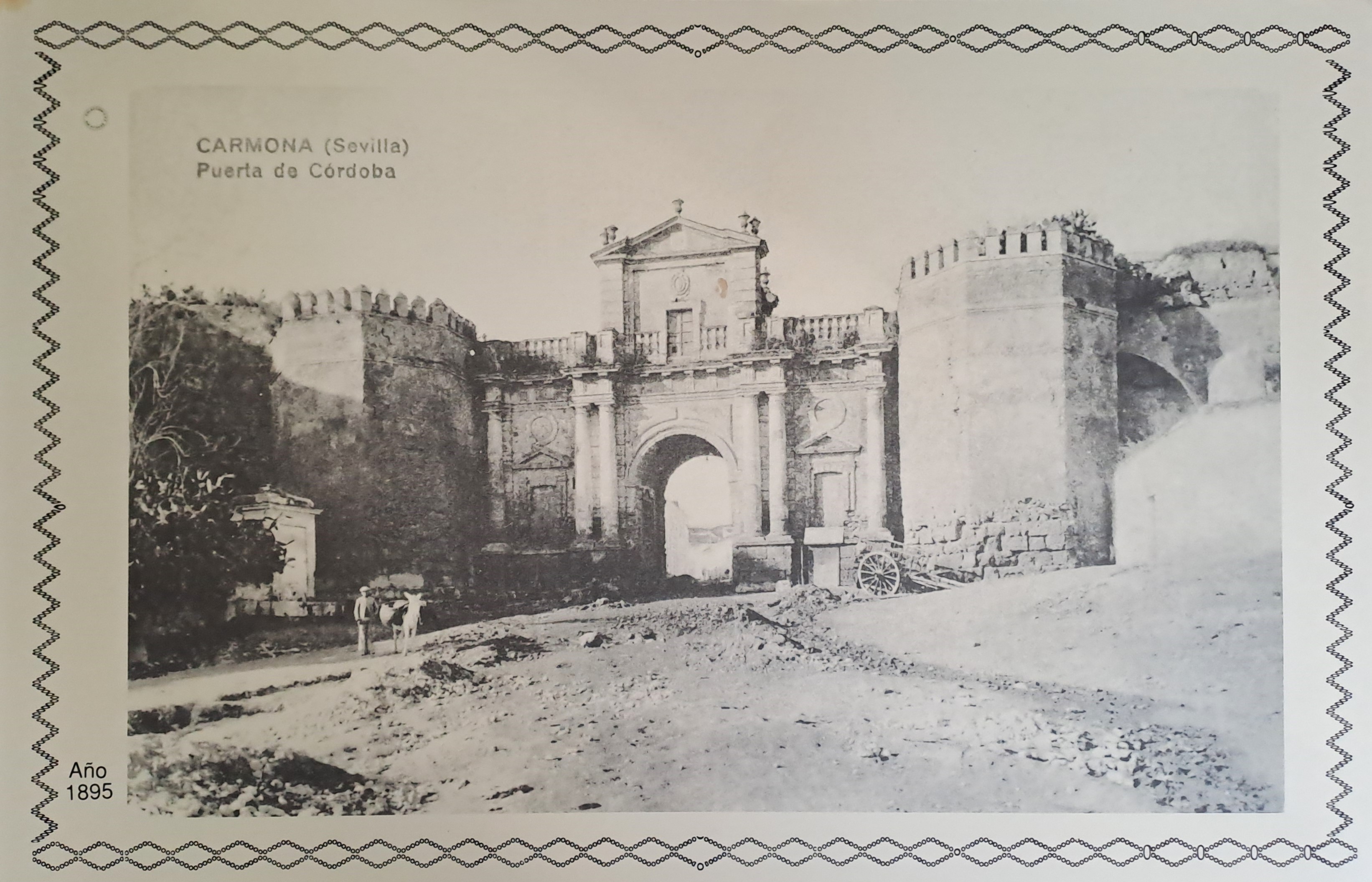 REPRODUCION LAMINA VISTAS ANTIGUAS DE SEVILLA CARMONA PUERTA DE CORDOBA AÑO 1895