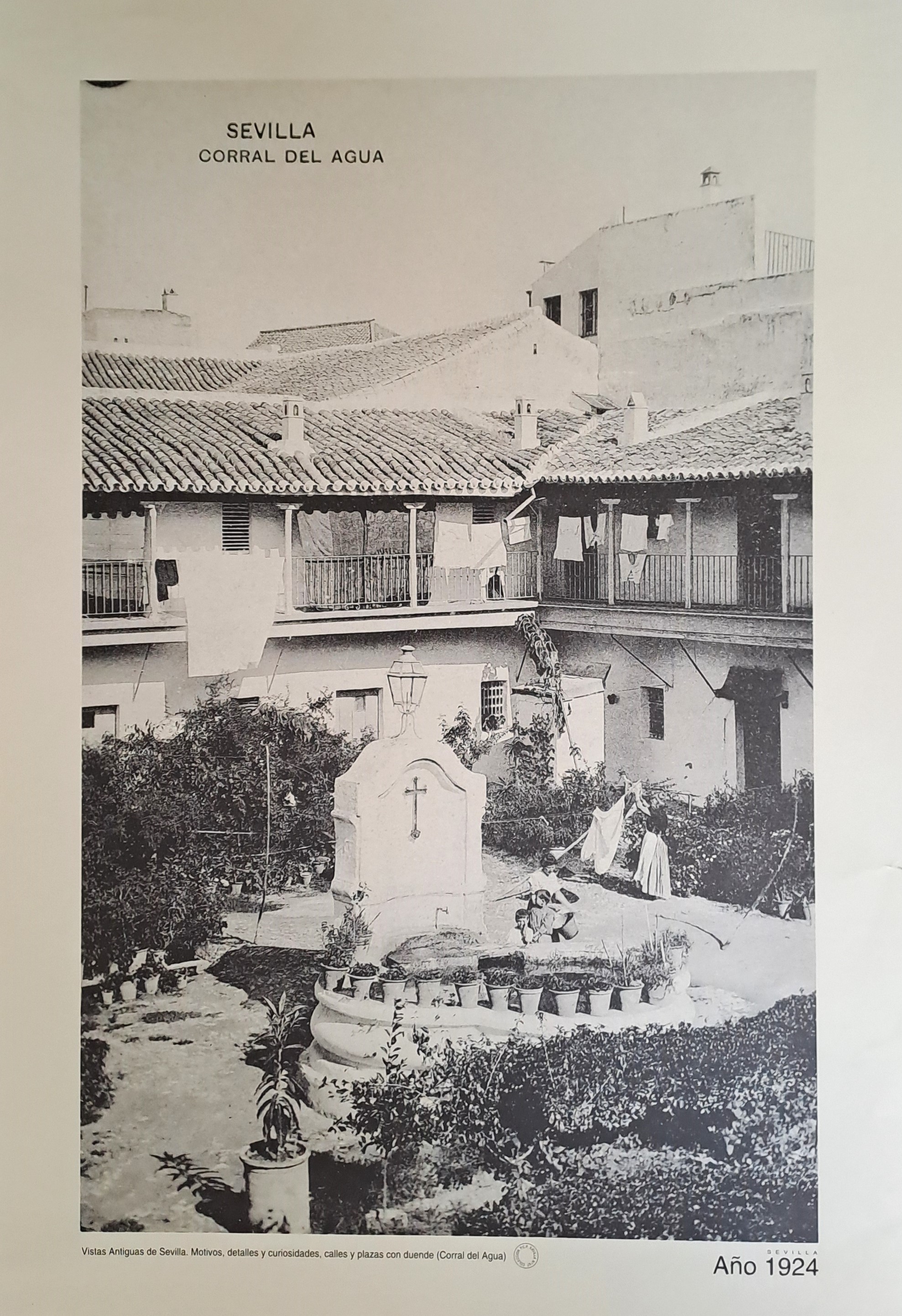 REPRODUCION LAMINA VISTAS ANTIGUAS DE SEVILLA CORRAL DEL AGUA AÑO 1924