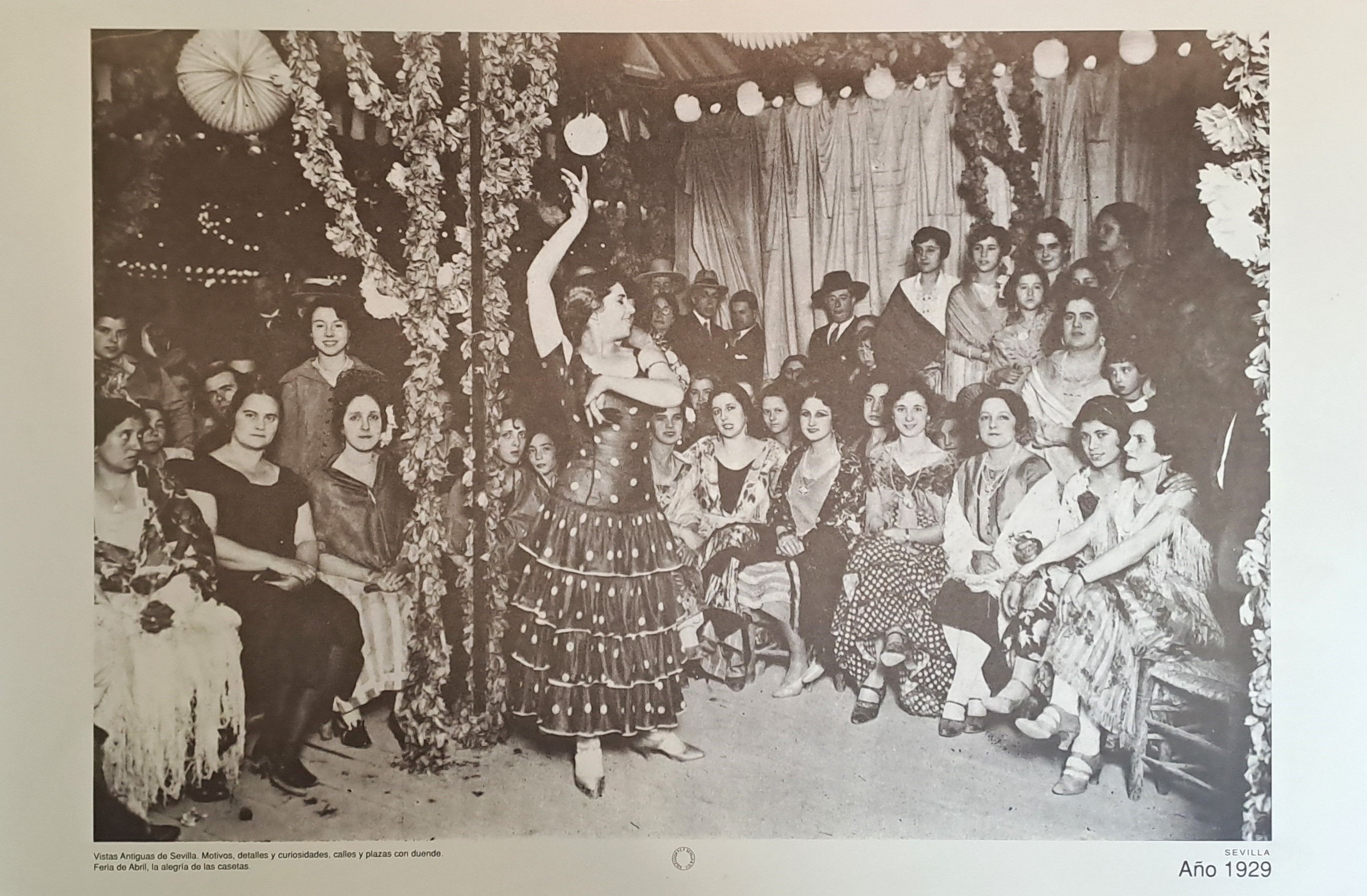 REPRODUCION LAMINA VISTAS ANTIGUAS DE SEVILLA FERIA DE ABRIL LA ALEGRIA DE LAS CASETAS 1929