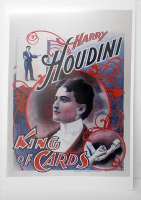 REPRODUCCION CARTEL HARRY HOUDINI, KING OF CARDS. 30 X 40,5 cm.