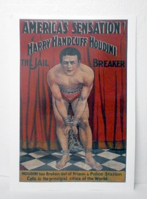 REPRODUCCION CARTEL AMERICAN SENSATION HARRY HANDCUFF HOUDINI, THE JAIL BREAKER.26.5 X 43,8 cm.