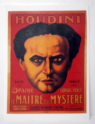 REPRODUCCION CARTEL HOUDINI LE MAITRE DU MYSTERE, GRAND ROMAN - CINEMA. 30 X 40,3 cm.