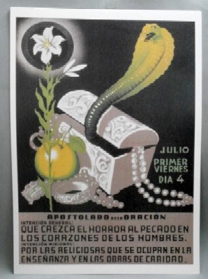 REPRODUCCION CARTEL JULIO PRIMER VIERNES DIA 4, APOSTOLADO DE LA ORACION. 30X41,8cm.