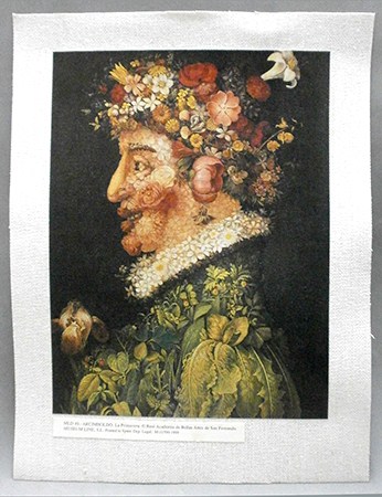 REPRODUCCION LAMINA ARTE, TEXTURIZADO SOBRE LINO. 33 X 25cm. ARCIMBOLDO: LA PRIMAVERA.
