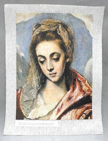 REPRODUCCION LAMINA ARTE, TEXTURIZADO SOBRE LINO. 33 X 25cm. EL GRECO, VIRGEN DE LA BUENA LECHE.