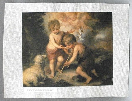 REPRODUCCION LAMINA ARTE, TEXTURIZADO SOBRE LINO. 33 X 25cm. MURILLO, LOS NIÑOS DE LA CONCHA.